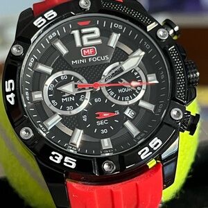 Men's Black Dial Red Strap Sport Watch
